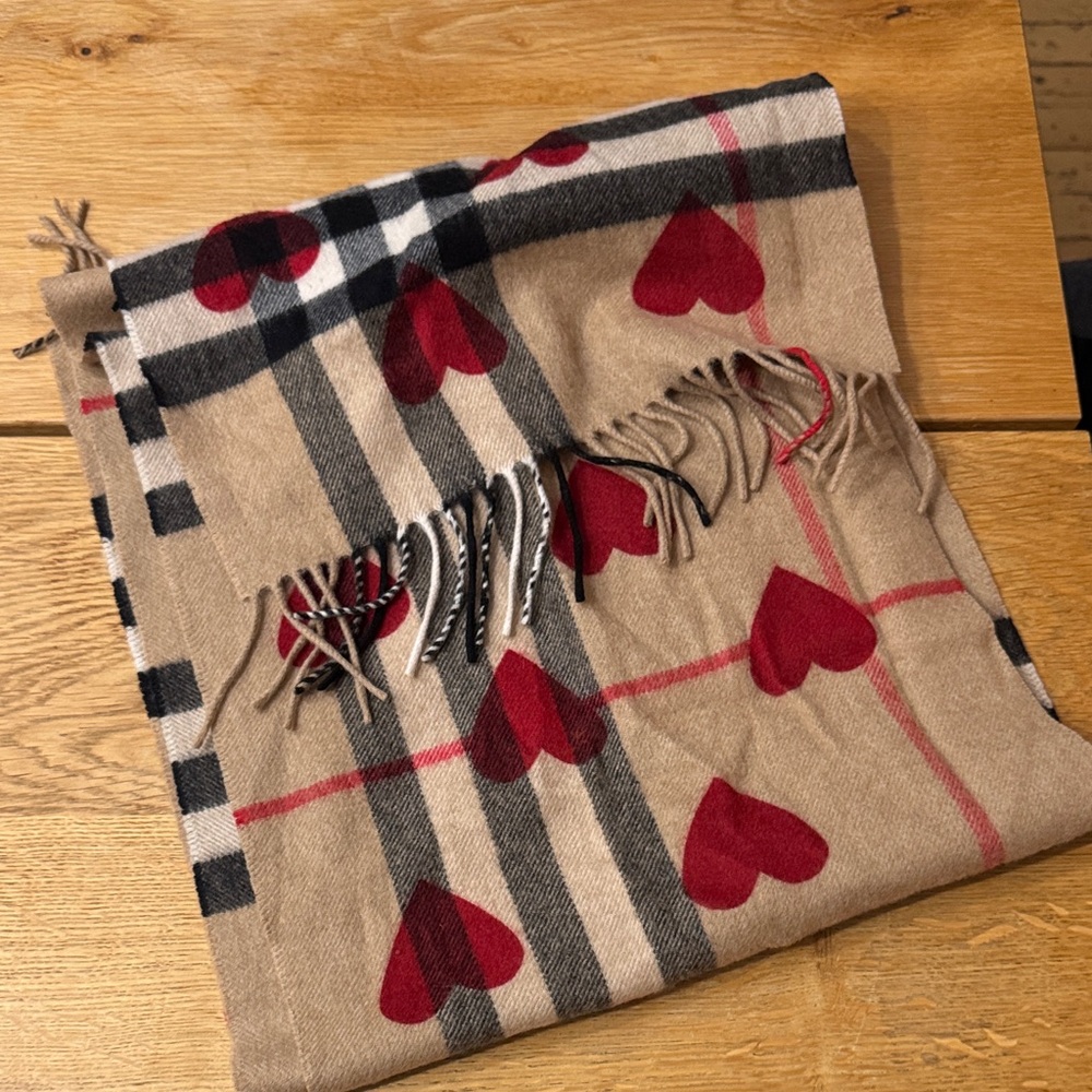 Burberry Beige and Red Checkered Cashmere Scarf